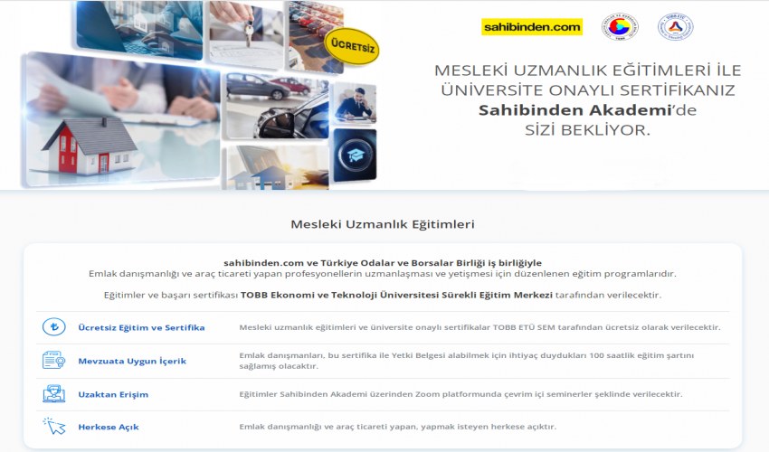 TOBB İLE SAHİBİNDEN.COM İŞ BİRLİĞİNDE DÜZENLENEN MESLEKİ UZMANLIK EĞİTMLERİNİN YENİ DÖNEM KAYITLARI BAŞLADI.